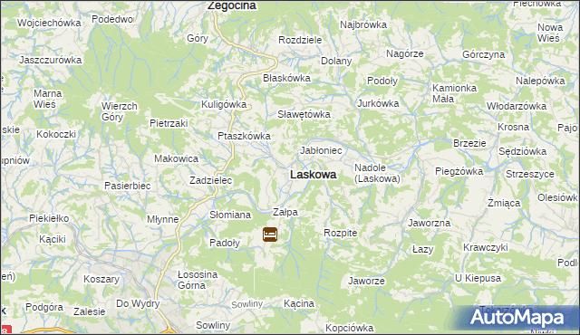mapa Laskowa powiat limanowski, Laskowa powiat limanowski na mapie Targeo