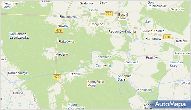 mapa Laskowiec gmina Zduńska Wola, Laskowiec gmina Zduńska Wola na mapie Targeo