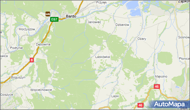 mapa Laskówka gmina Bardo, Laskówka gmina Bardo na mapie Targeo