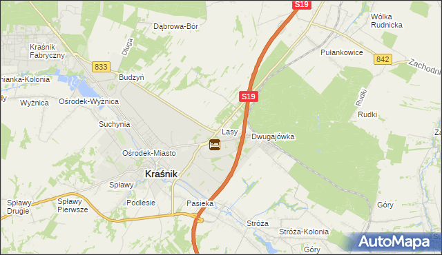 mapa Lasy gmina Kraśnik, Lasy gmina Kraśnik na mapie Targeo