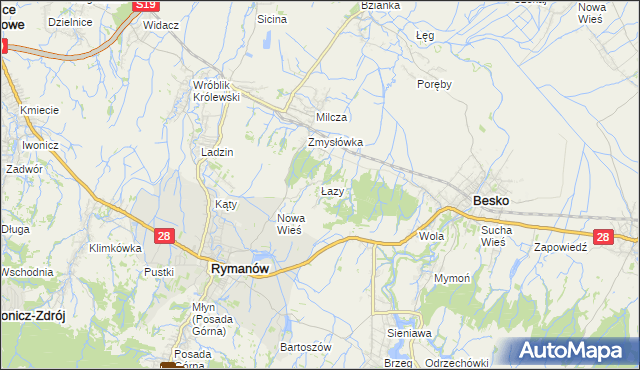 mapa Łazy gmina Rymanów, Łazy gmina Rymanów na mapie Targeo