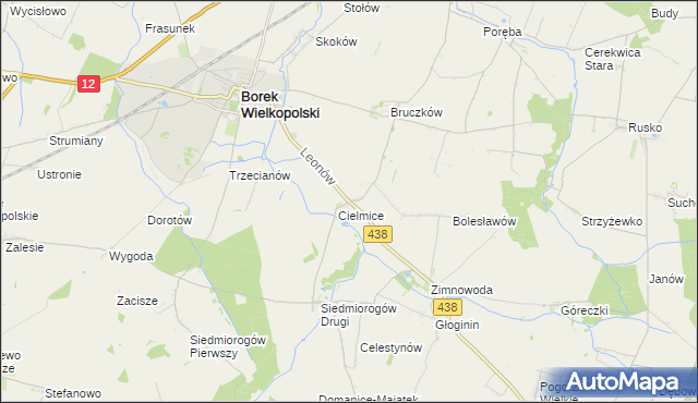 mapa Leonów gmina Borek Wielkopolski, Leonów gmina Borek Wielkopolski na mapie Targeo