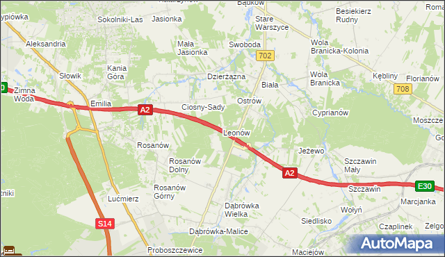 mapa Leonów gmina Zgierz, Leonów gmina Zgierz na mapie Targeo