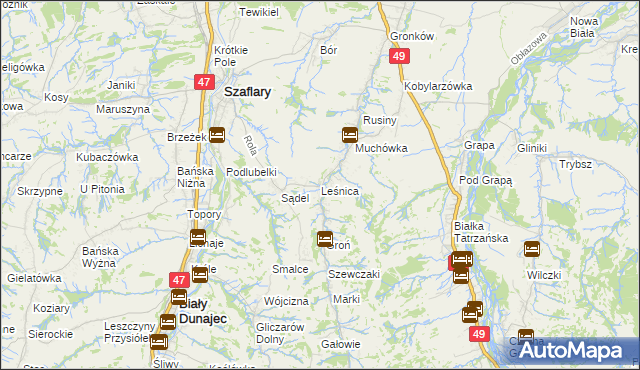 mapa Leśnica gmina Bukowina Tatrzańska, Leśnica gmina Bukowina Tatrzańska na mapie Targeo