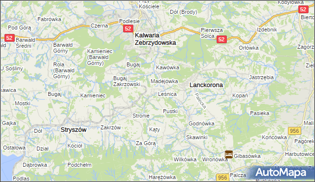 mapa Leśnica gmina Stryszów, Leśnica gmina Stryszów na mapie Targeo