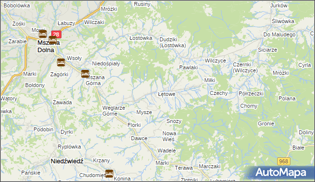 mapa Łętowe, Łętowe na mapie Targeo