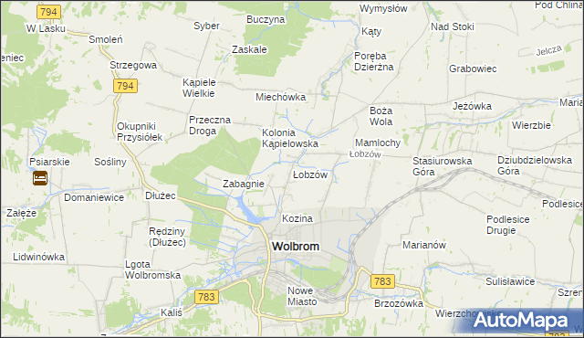 mapa Łobzów gmina Wolbrom, Łobzów gmina Wolbrom na mapie Targeo
