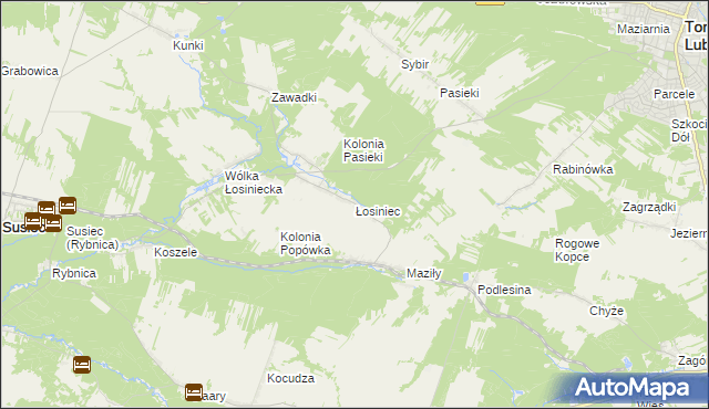 mapa Łosiniec gmina Susiec, Łosiniec gmina Susiec na mapie Targeo