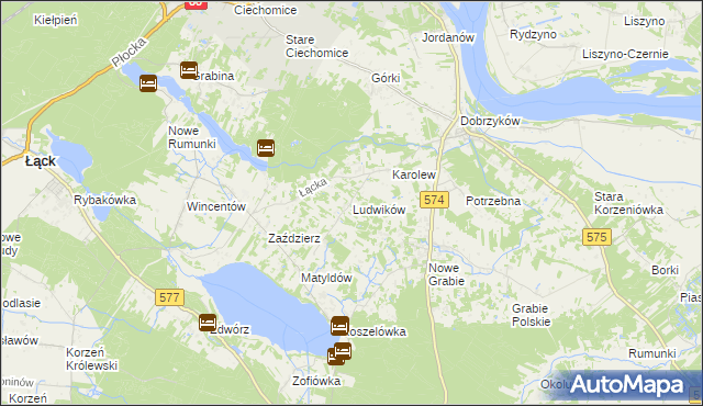 mapa Ludwików gmina Gąbin, Ludwików gmina Gąbin na mapie Targeo