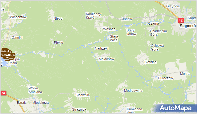 mapa Małachów gmina Końskie, Małachów gmina Końskie na mapie Targeo