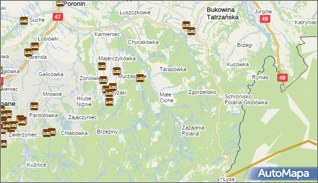 mapa Małe Ciche, Małe Ciche na mapie Targeo