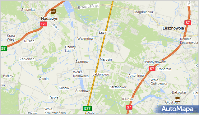 mapa Marysin gmina Lesznowola, Marysin gmina Lesznowola na mapie Targeo