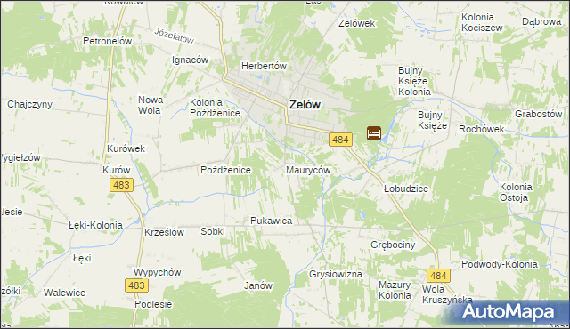 mapa Mauryców gmina Zelów, Mauryców gmina Zelów na mapie Targeo