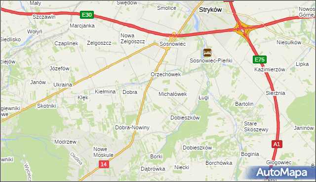 mapa Michałówek gmina Stryków, Michałówek gmina Stryków na mapie Targeo