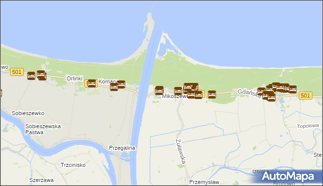 mapa Mikoszewo, Mikoszewo na mapie Targeo