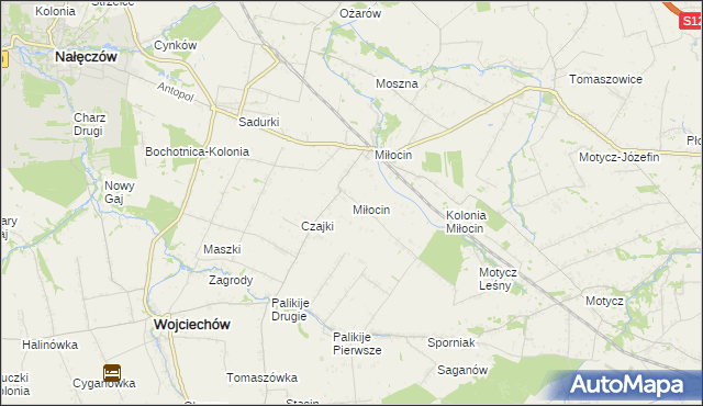 mapa Miłocin gmina Wojciechów, Miłocin gmina Wojciechów na mapie Targeo