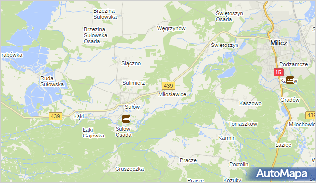 mapa Miłosławice gmina Milicz, Miłosławice gmina Milicz na mapie Targeo