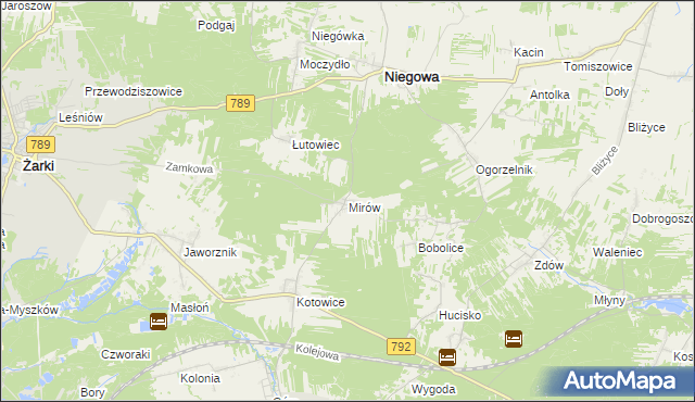 mapa Mirów gmina Niegowa, Mirów gmina Niegowa na mapie Targeo