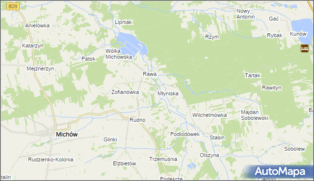 mapa Młyniska gmina Michów, Młyniska gmina Michów na mapie Targeo