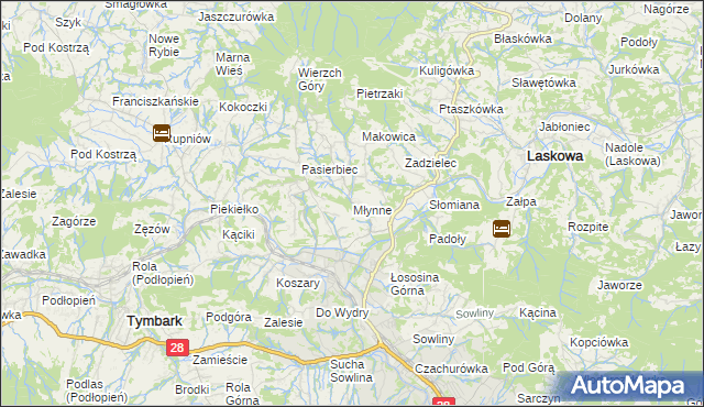 mapa Młynne, Młynne na mapie Targeo