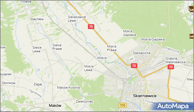 mapa Mokra gmina Skierniewice, Mokra gmina Skierniewice na mapie Targeo