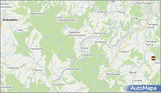 mapa Mokre gmina Zagórz, Mokre gmina Zagórz na mapie Targeo