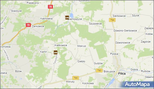 mapa Mokrus gmina Ogrodzieniec, Mokrus gmina Ogrodzieniec na mapie Targeo