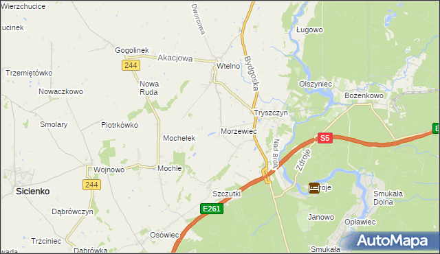 mapa Morzewiec, Morzewiec na mapie Targeo