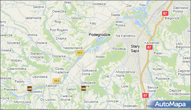 mapa Mostki gmina Stary Sącz, Mostki gmina Stary Sącz na mapie Targeo