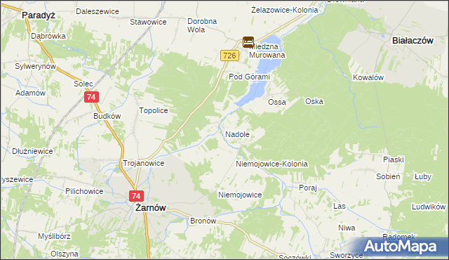 mapa Nadole gmina Żarnów, Nadole gmina Żarnów na mapie Targeo