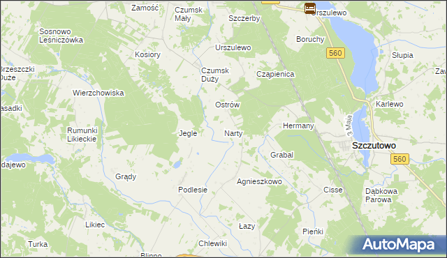 mapa Narty gmina Rogowo, Narty gmina Rogowo na mapie Targeo