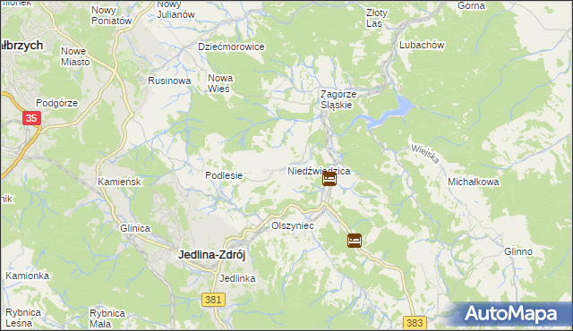 mapa Niedźwiedzica gmina Walim, Niedźwiedzica gmina Walim na mapie Targeo