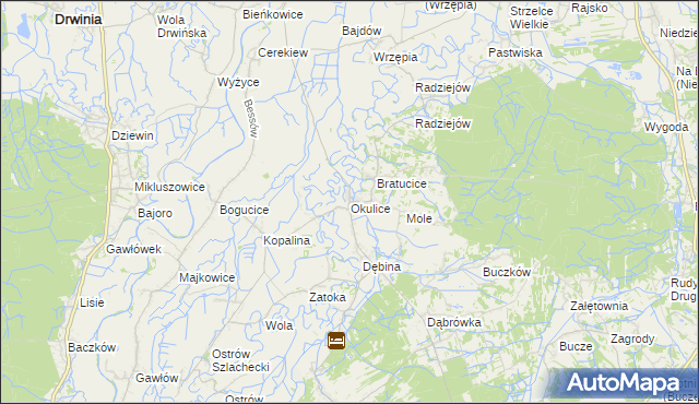mapa Okulice gmina Rzezawa, Okulice gmina Rzezawa na mapie Targeo