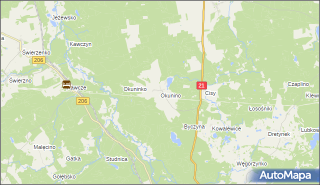 mapa Okunino, Okunino na mapie Targeo