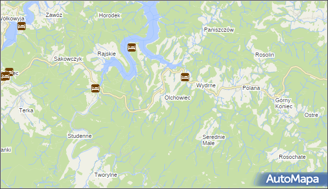 mapa Olchowiec gmina Czarna, Olchowiec gmina Czarna na mapie Targeo