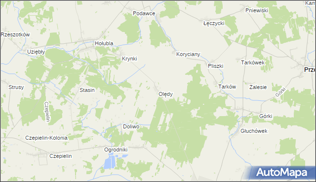 mapa Olędy gmina Mordy, Olędy gmina Mordy na mapie Targeo