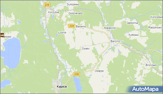 mapa Osieki gmina Kępice, Osieki gmina Kępice na mapie Targeo