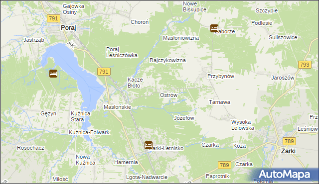 mapa Ostrów gmina Żarki, Ostrów gmina Żarki na mapie Targeo