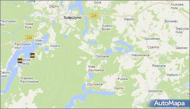 mapa Ostrowite gmina Sulęczyno, Ostrowite gmina Sulęczyno na mapie Targeo