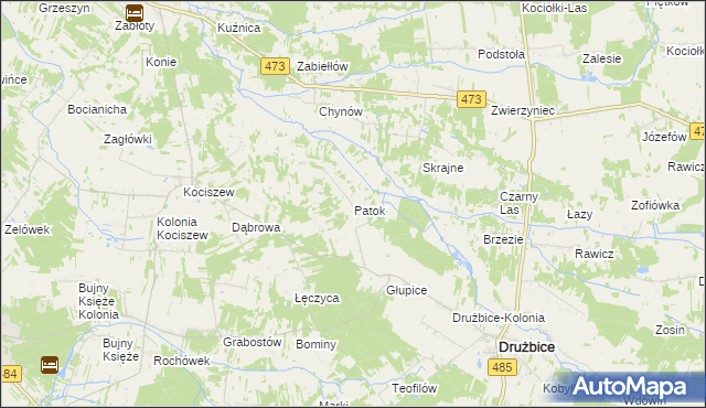 mapa Patok gmina Drużbice, Patok gmina Drużbice na mapie Targeo