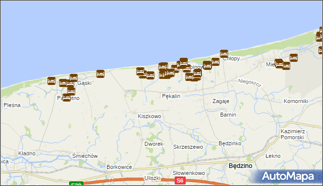 mapa Pękalin gmina Mielno, Pękalin gmina Mielno na mapie Targeo