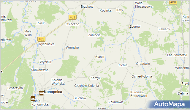 mapa Piaski gmina Konopnica, Piaski gmina Konopnica na mapie Targeo