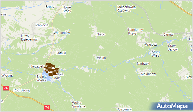 mapa Piekło gmina Końskie, Piekło gmina Końskie na mapie Targeo