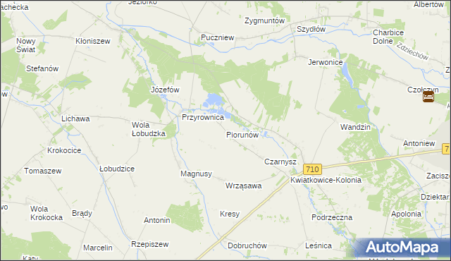 mapa Piorunów gmina Wodzierady, Piorunów gmina Wodzierady na mapie Targeo