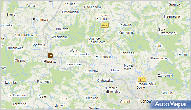 mapa Piotrkowice gmina Tuchów, Piotrkowice gmina Tuchów na mapie Targeo