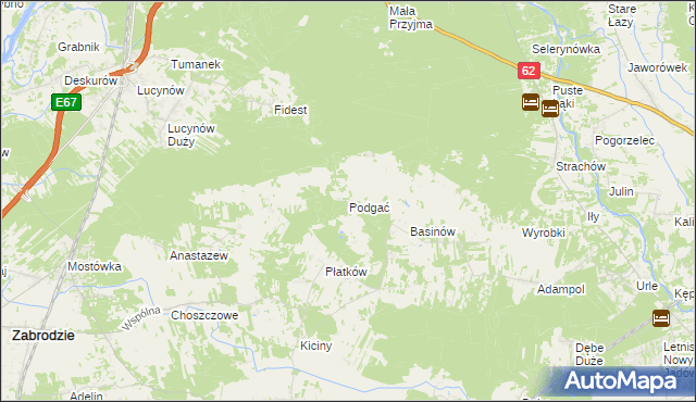 mapa Podgać gmina Zabrodzie, Podgać gmina Zabrodzie na mapie Targeo