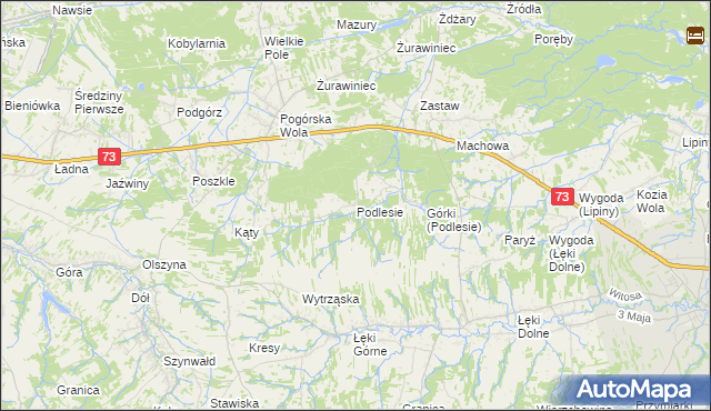 mapa Podlesie gmina Pilzno, Podlesie gmina Pilzno na mapie Targeo