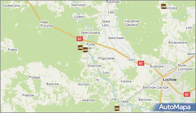 mapa Pogorzelec gmina Łochów, Pogorzelec gmina Łochów na mapie Targeo