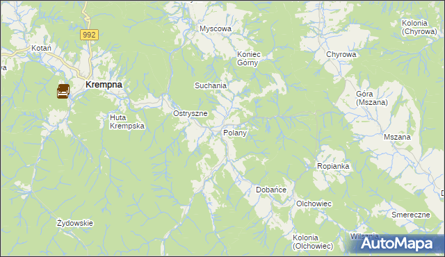 mapa Polany gmina Krempna, Polany gmina Krempna na mapie Targeo