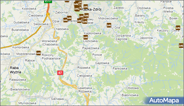 mapa Ponice, Ponice na mapie Targeo